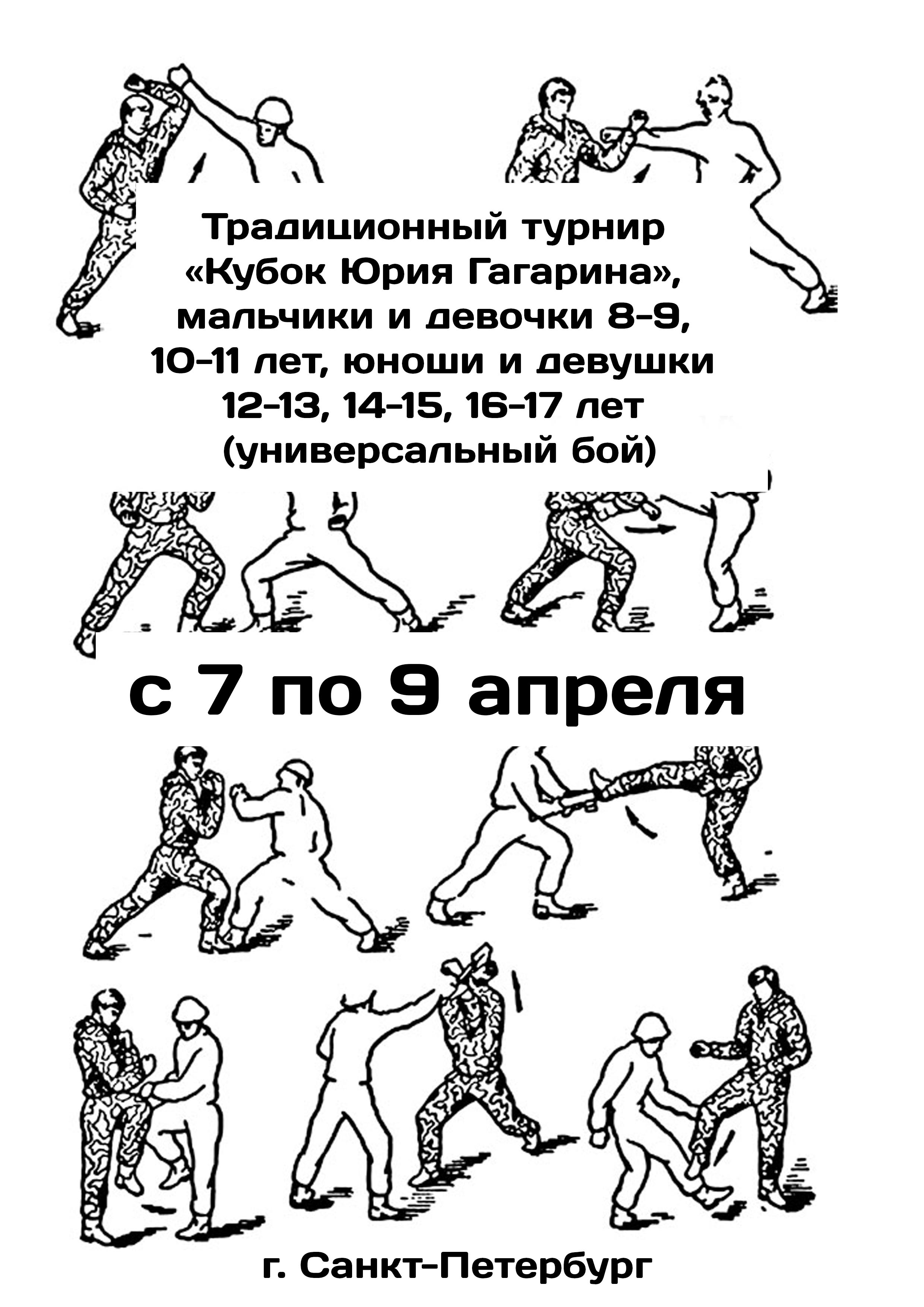 Традиционный турнир «Кубок Юрия Гагарина», мальчики и девочки 8-9, 10-11 лет, юноши и девушки 12-13, 14-15, 16-17 лет (универсальный бой) 7 апреля 2023 года 