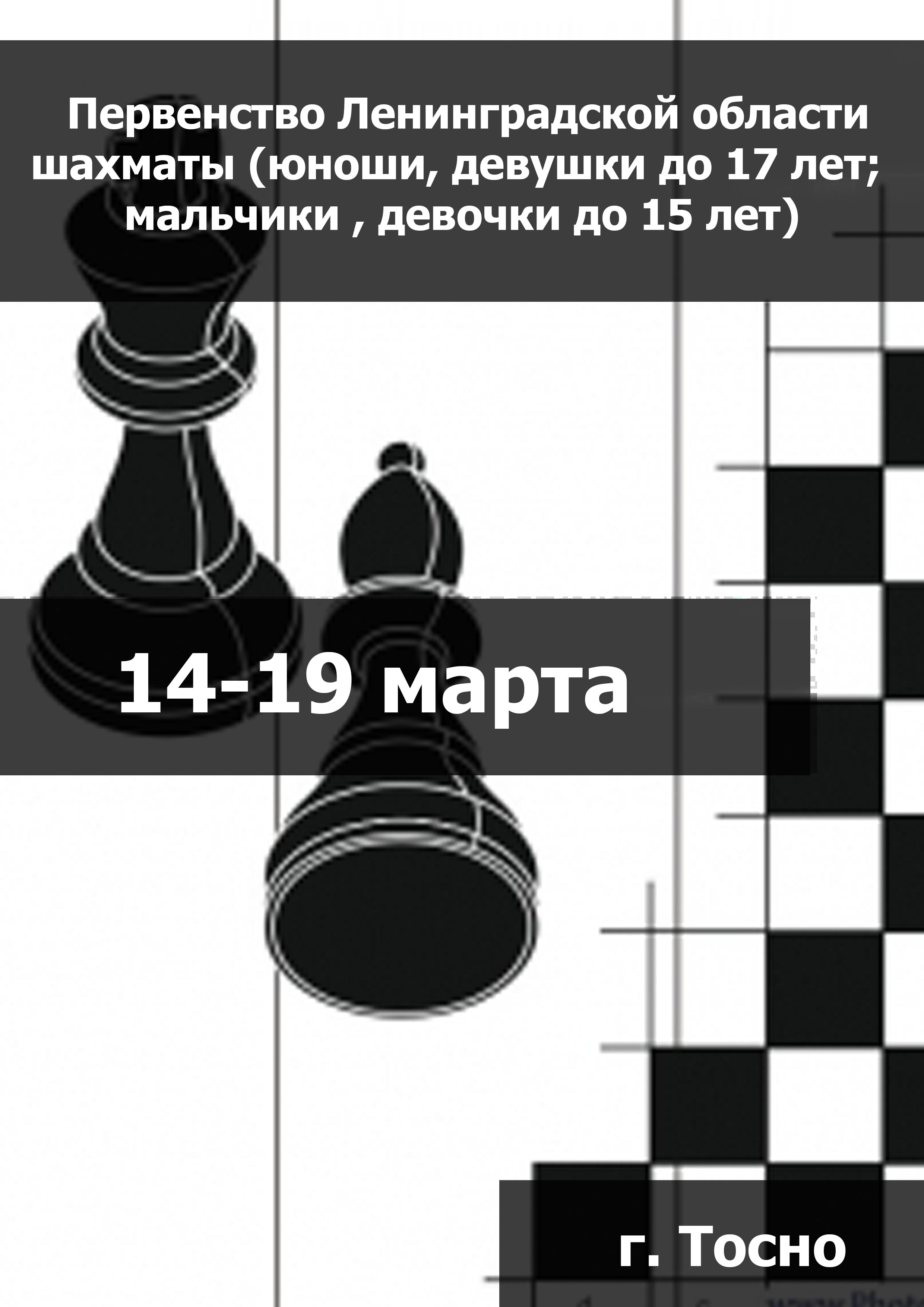 Первенство Ленинградской области шахматы (юноши, девушки до 17 лет; мальчики, девочки до 15 лет) 14 марта 2023 года 